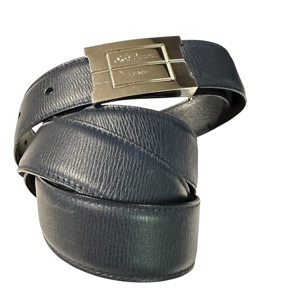 Genuine S.T. Dupont Navy Blue Logo Leather Belt Made In France 42 Reversible - Picture 3 of 10